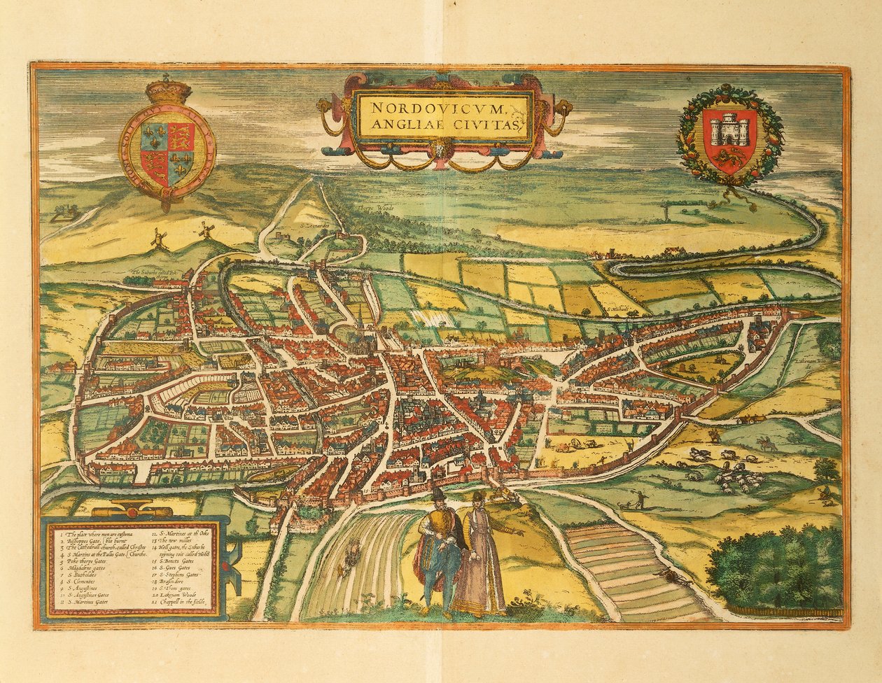 Karte von Norwich aus Civitates Orbis Terrarum von Georg Braun and Hogenberg Franz