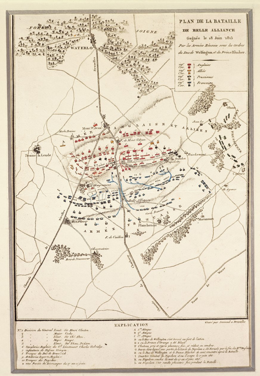 Karte der Schlacht von Waterloo von Georg Braun and Hogenberg Franz