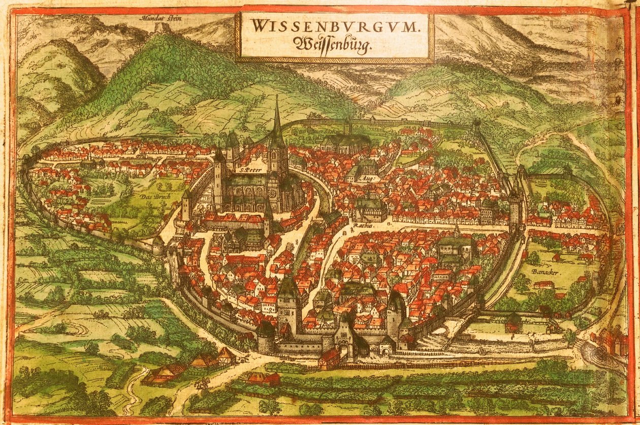 Wissembourg, Weißes Schloss, Elsass von Georg and Hogenberg Franz (1535 90) Braun