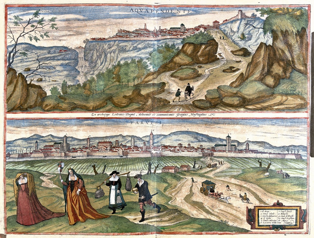 Acquapendente (Provinz Viterbo) und Treviso, Italien (Gravur) von Georg Braun and Hogenberg Franz