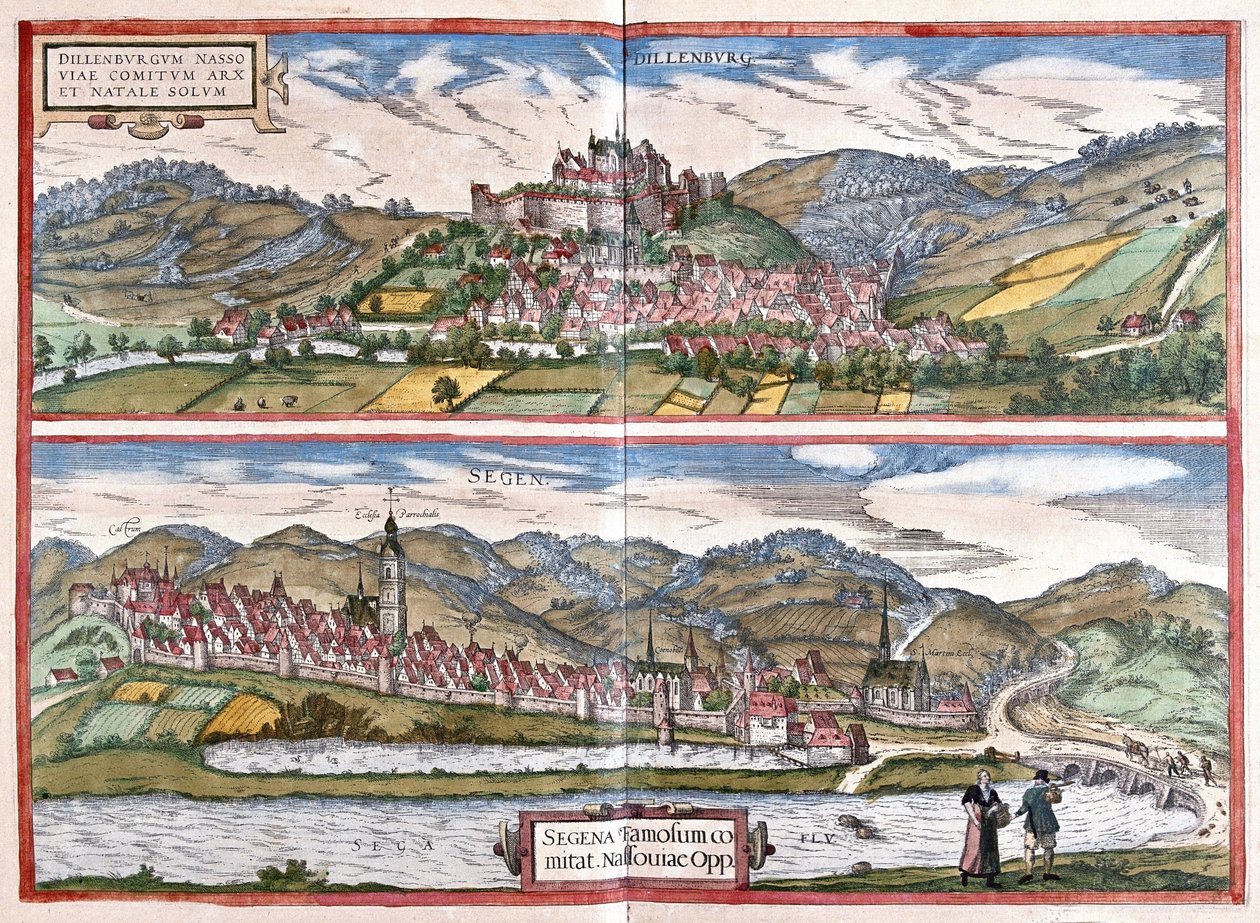 Dillenburg (Hessen) und Siegen (Nordrhein-Westfalen), Deutschland (Gravur) von Georg Braun and Hogenberg Franz