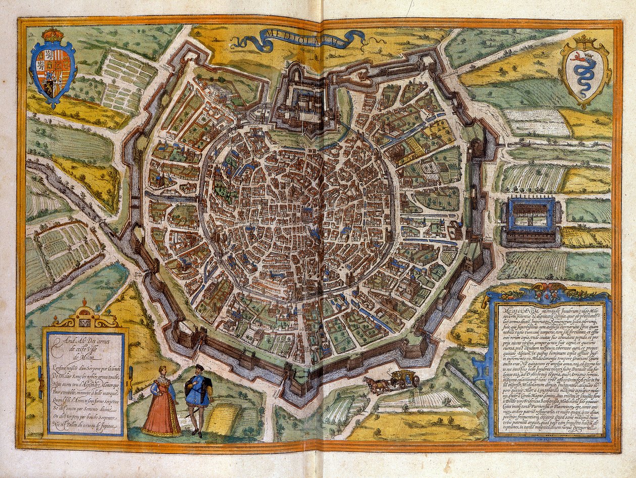 Plan von Mailand im Jahr 1585 aus dem Atlas von Braun & Hogenberg von Georg Braun and Hogenberg Franz