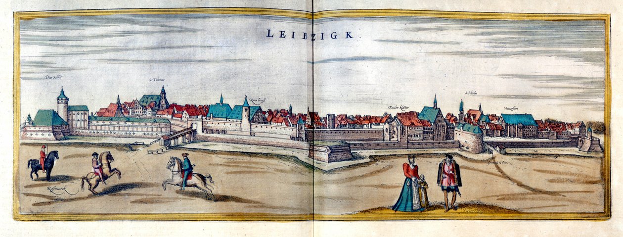 Ansicht der Stadt Leipzig in Deutschland. Gravur aus dem Atlas von „Braun und Hogenberg“ aus dem frühen 17. Jahrhundert von Georg Braun and Hogenberg Franz