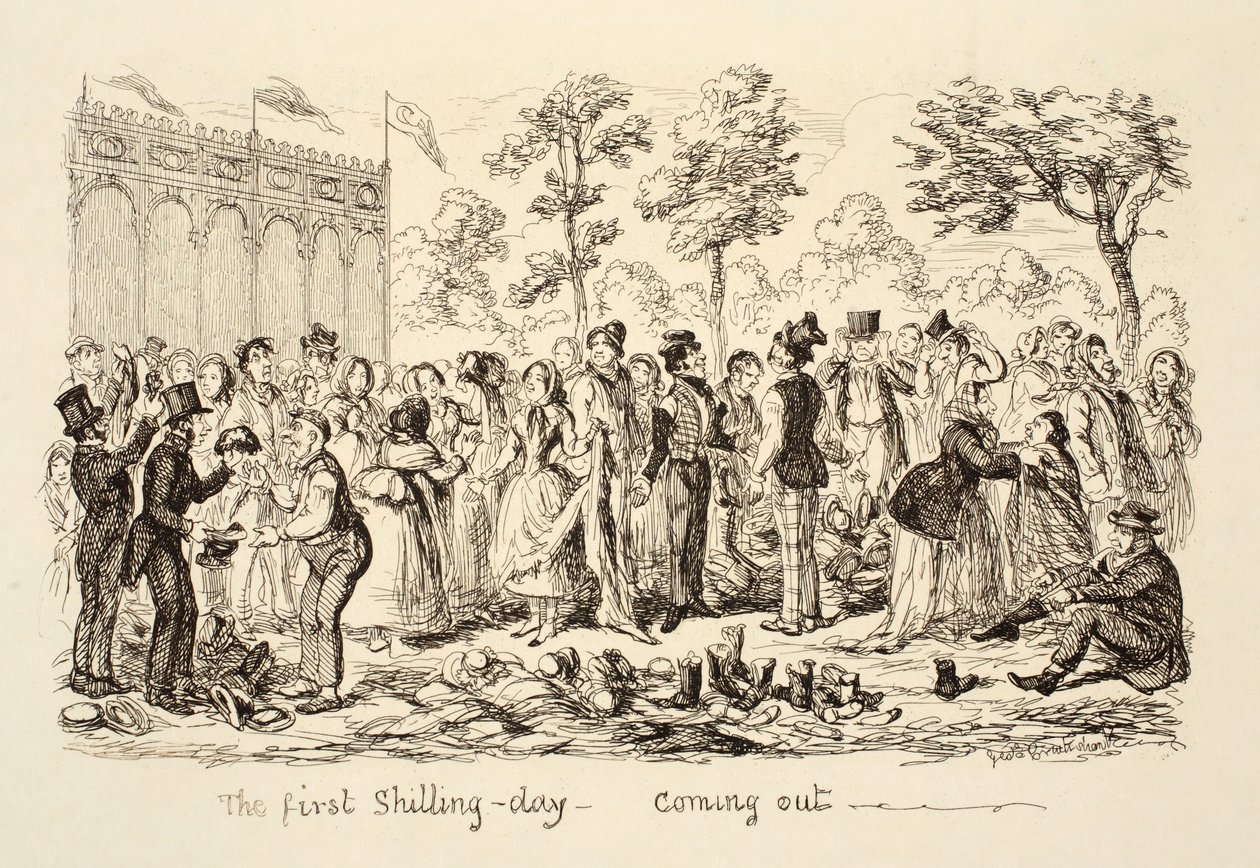 Der erste Schilling-Tag - Herauskommen von George Cruikshank