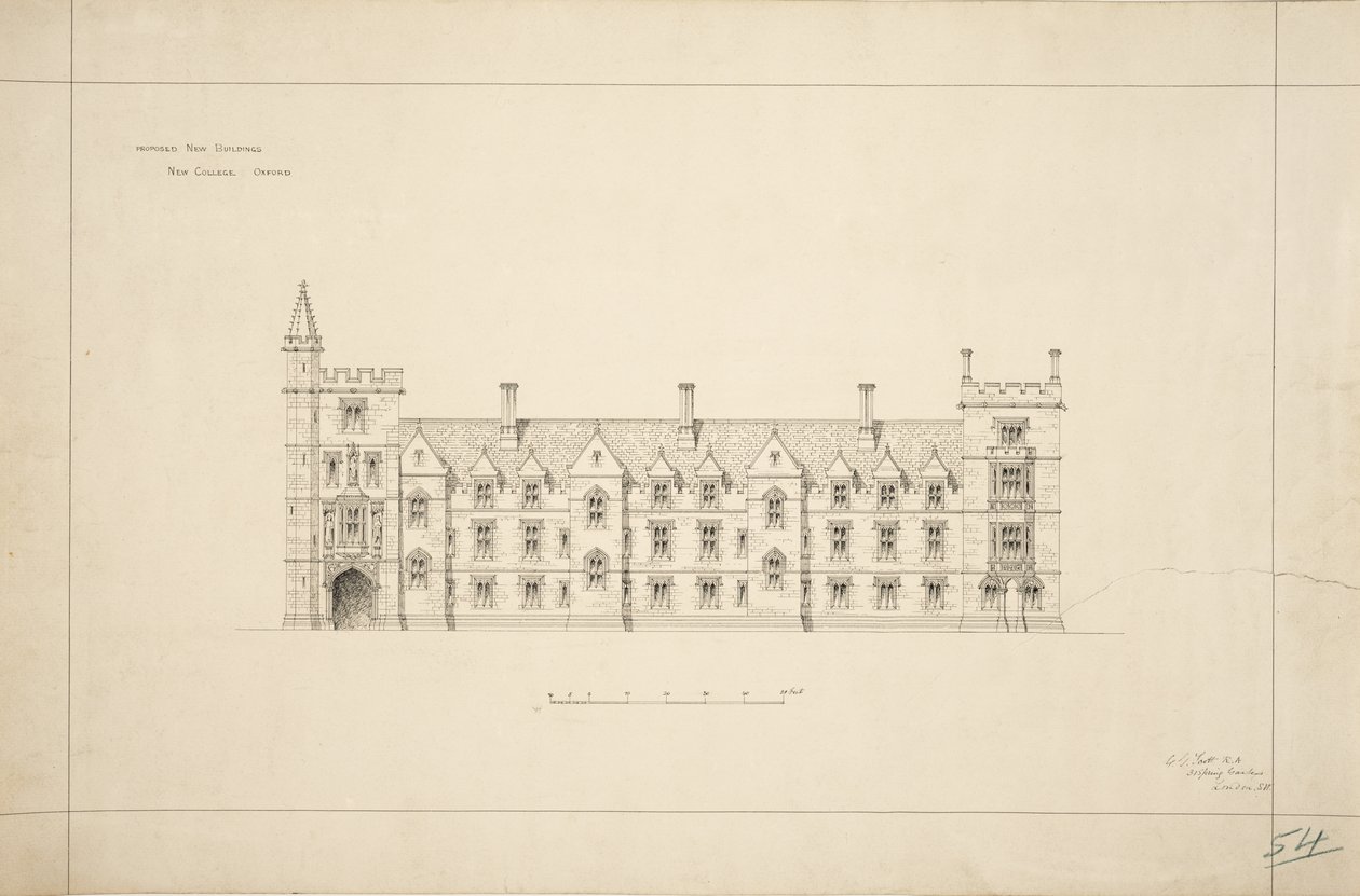 New College Oxford: Vorgeschlagene neue Gebäude, 1870-79 von George Gilbert Scott