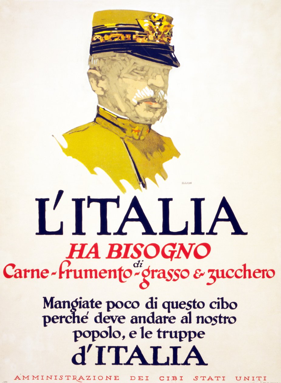 Italien braucht Fleisch, Weizen, Fett und Zucker, 1917 von George Illian