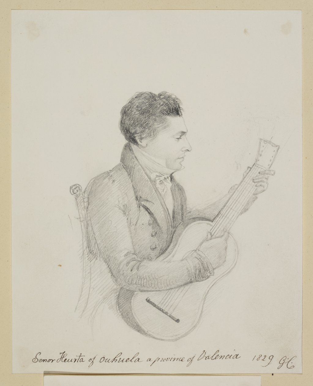 Señor Huerta aus Orihuela, Valencia, spielt Gitarre von George (attr. to) Cumberland