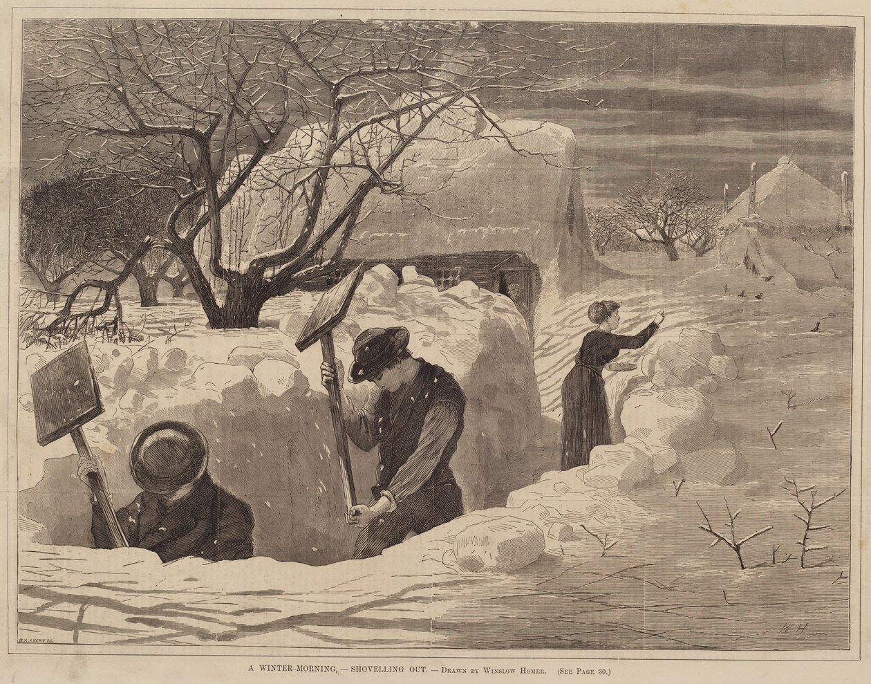 Ein Wintermorgen - Schneeschaufeln von George A. Avery