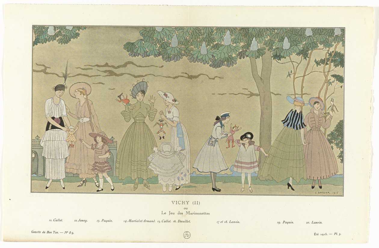 Gazette du Bon Ton, Sommer 1915 - Nr. 8-9, Pl. 3: Vichy (II) / oder / Das Marionettenspiel von George Barbier