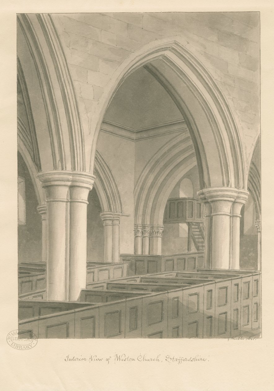 Innenraum der Weston-on-Trent Kirche von George Buckler