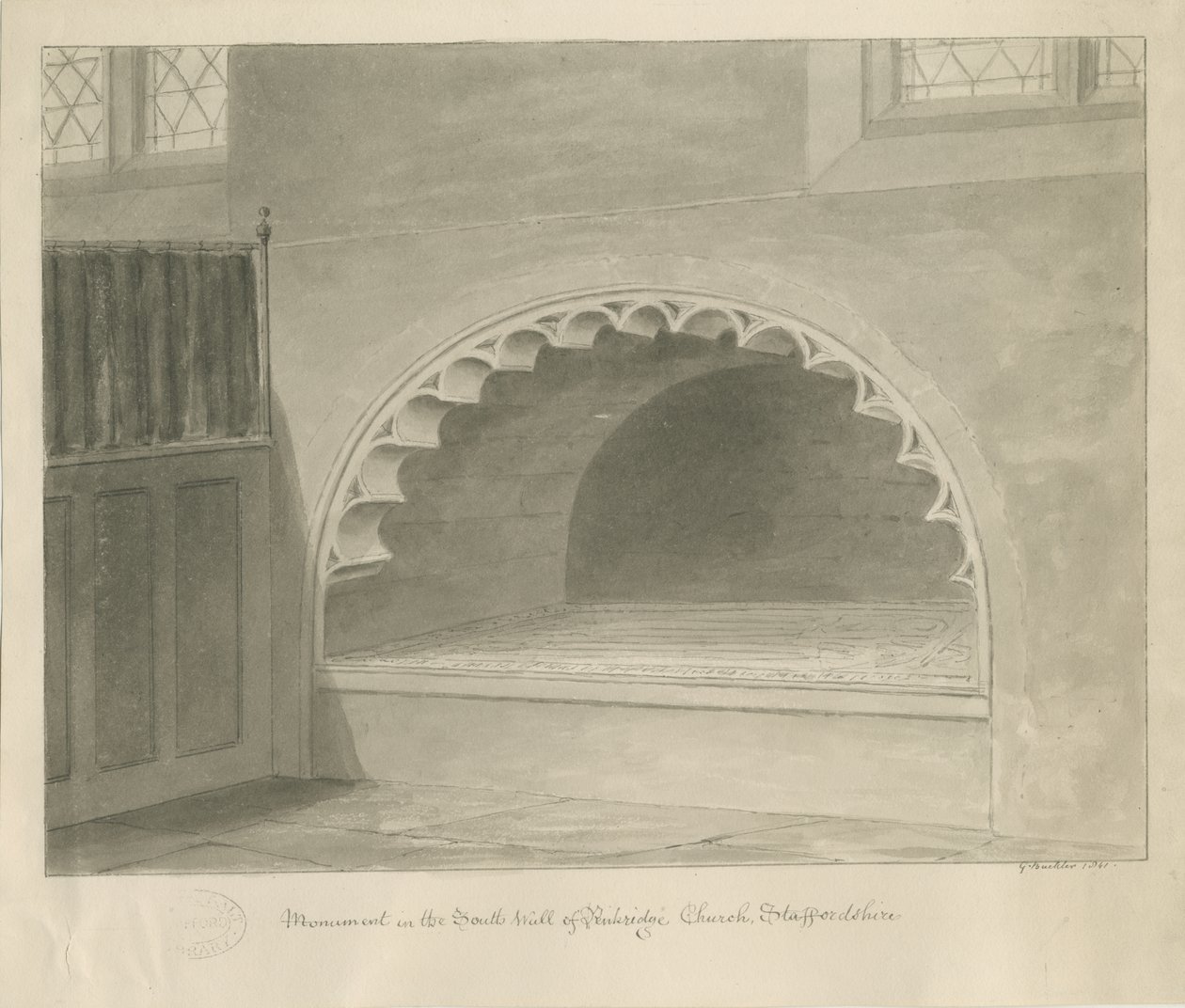 Kirche von Penkridge - Denkmal in der Südwand (1841) von George Buckler