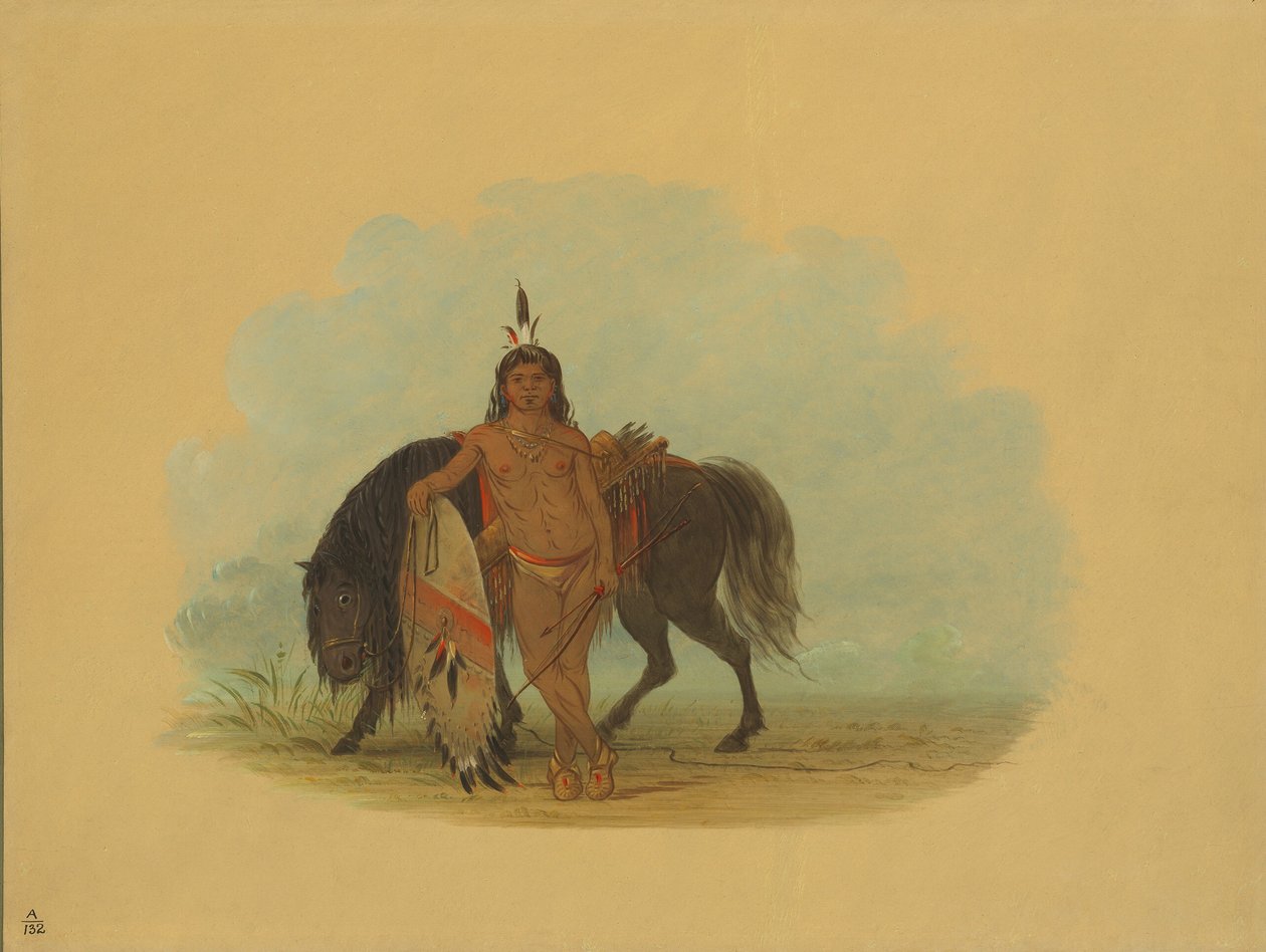 Ein Cheyenne-Krieger ruht sein Pferd aus, 1861-1869 von George Catlin