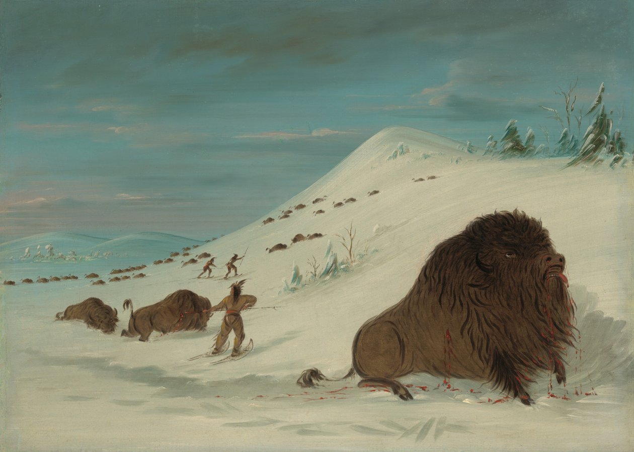 Büffeljagd in den Schneeverwehungen - Sioux, 1861-1869 von George Catlin