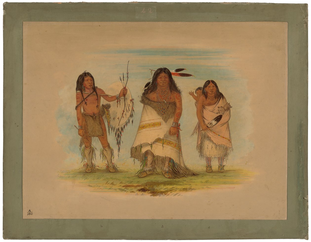 Camanchee-Häuptling, seine Frau und ein Krieger, 1861 von George Catlin