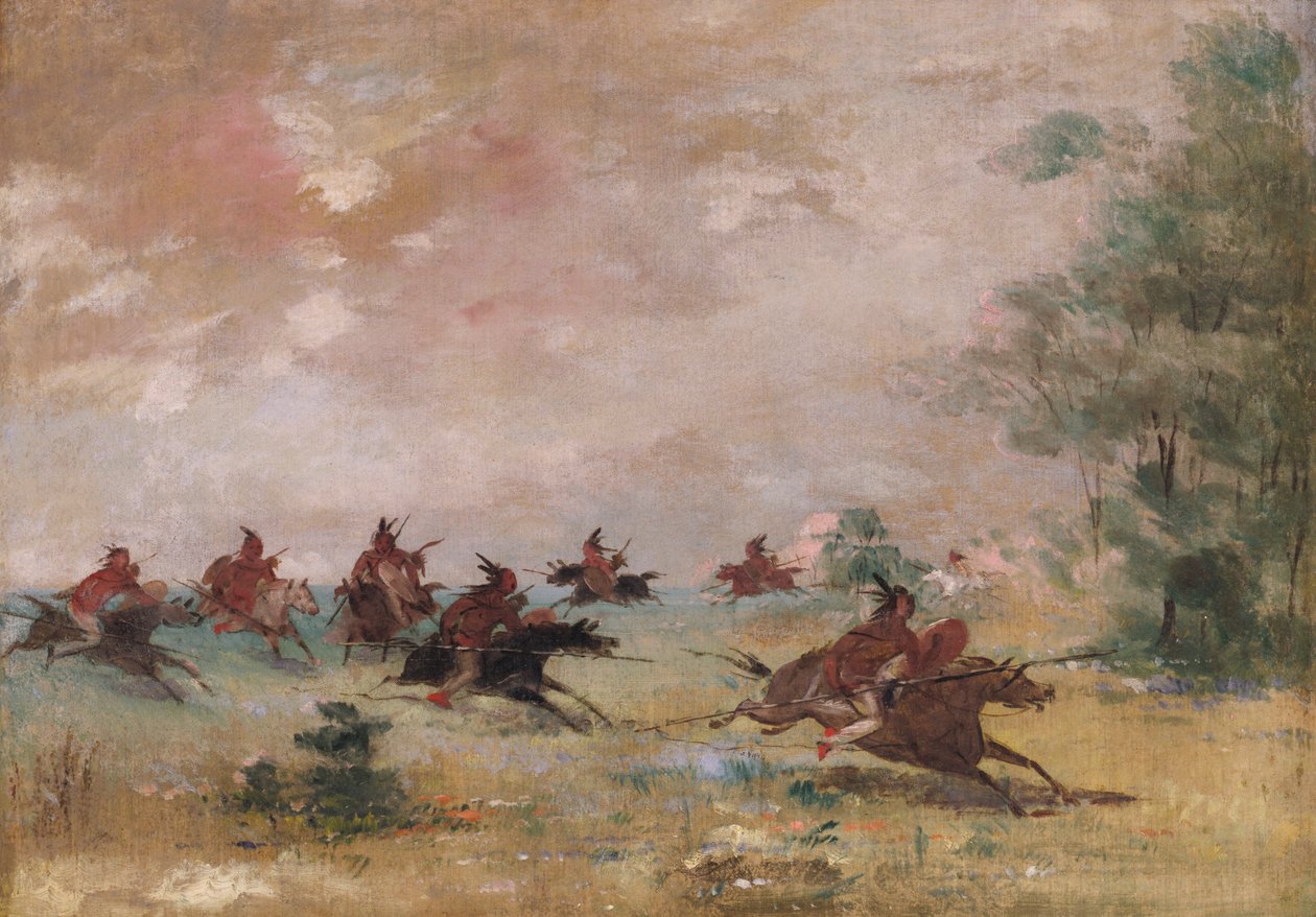 Comanche-Kriegspartei, auf Wildpferden reitend, 1834-1837 von George Catlin