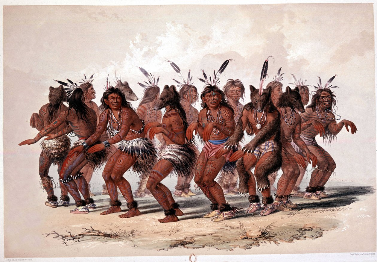 Indischer Bärentanz - Lithografie von Georges Catlin von George Catlin