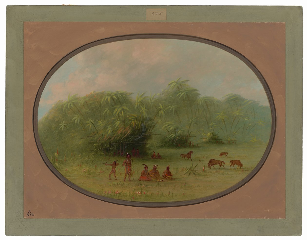 Indianer und Pferde im Wald von George Catlin