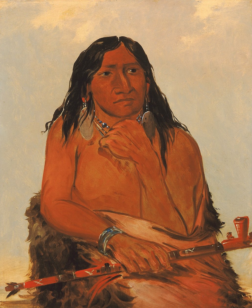 Is-sa-wáh-tám-ah, Wolf mit Haar gebunden, ein Häuptling von George Catlin
