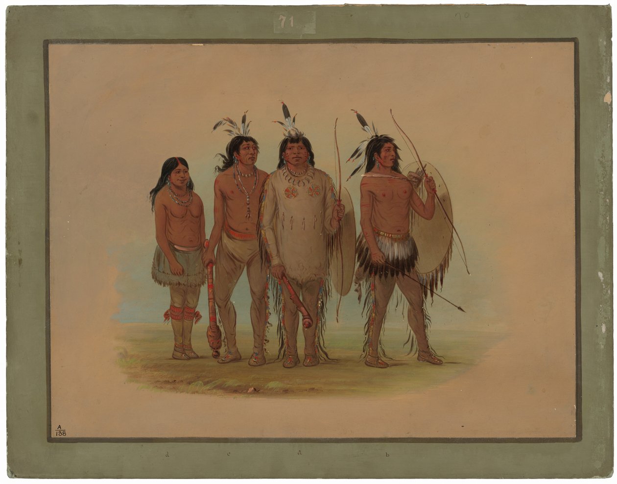 Kiowa-Häuptling, seine Frau und zwei Krieger von George Catlin
