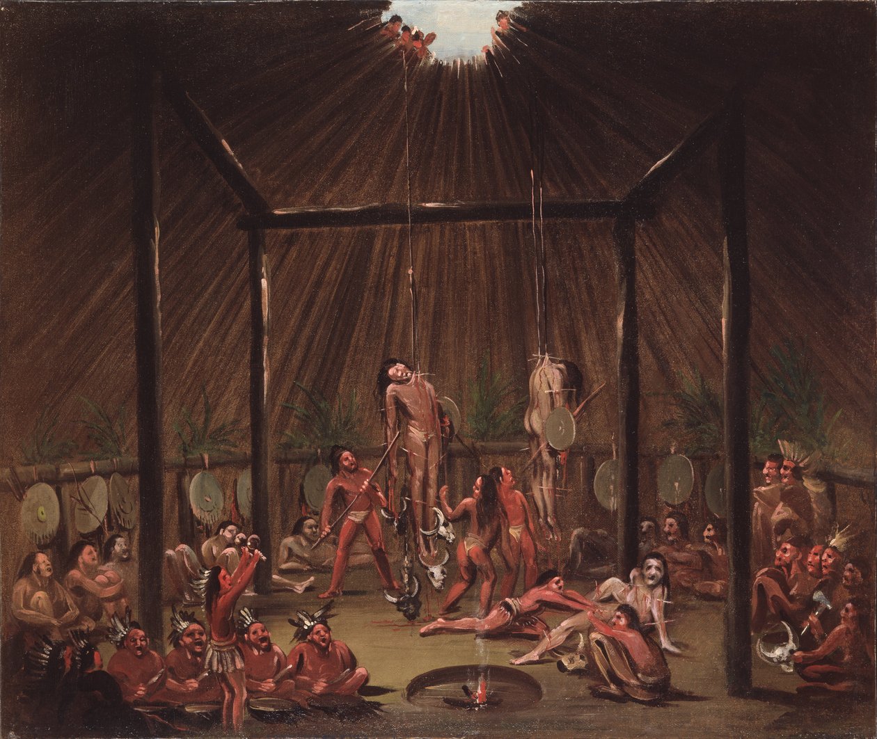 Die Schneideszene, Mandan O-kee-pa Zeremonie von George Catlin