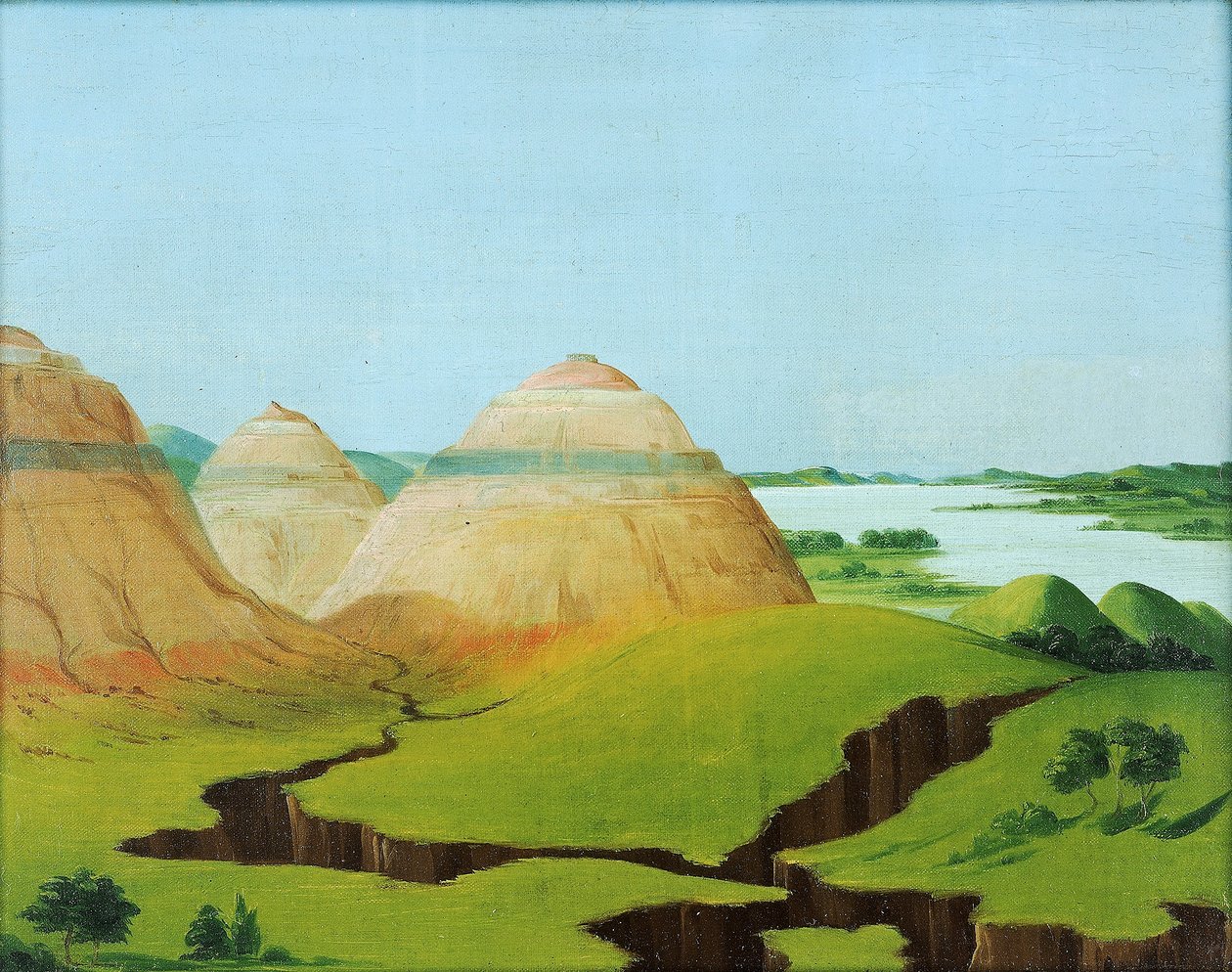 Die drei Kuppeln, Lehmklippen 15 Meilen über dem Mandan-Dorf von George Catlin