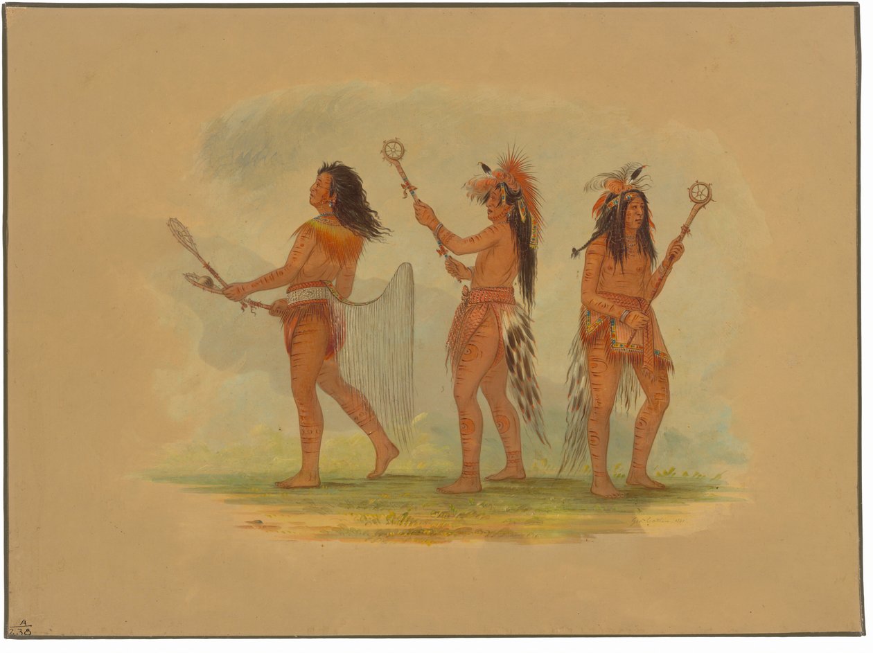 Drei berühmte Ballspieler - Choctaw, Sioux und Ojibbeway von George Catlin