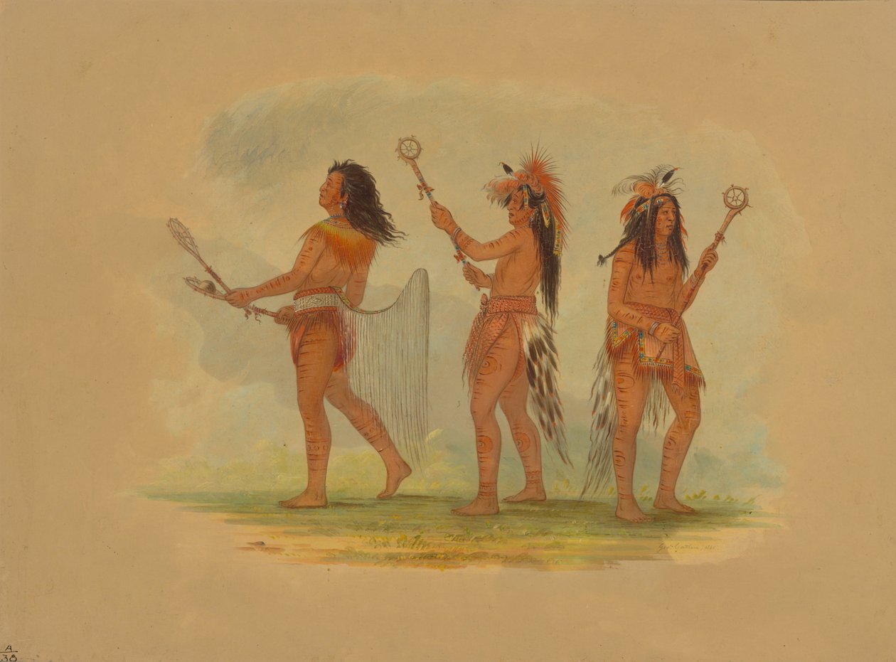 Drei berühmte Ballspieler - Choctaw, Sioux und Ojibbeway von George Catlin