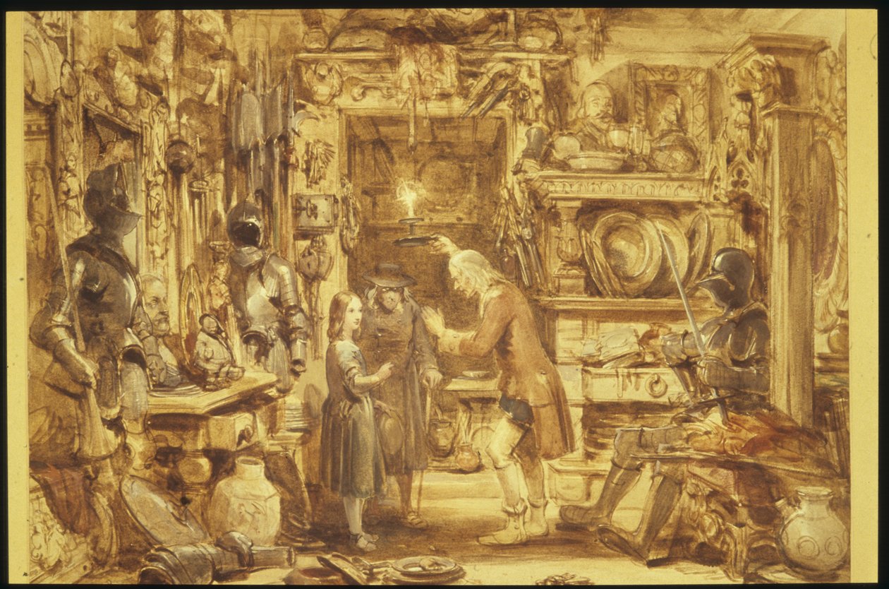 Der Alte Kuriositätenladen - Little Nells Zuhause - Innenansicht des Alten Kuriositätenladens, 1840 von George Cattermole