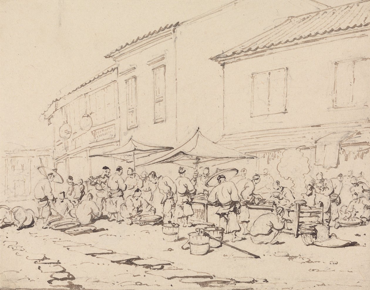 Ein Marktplatz und Menschenmenge von George Chinnery