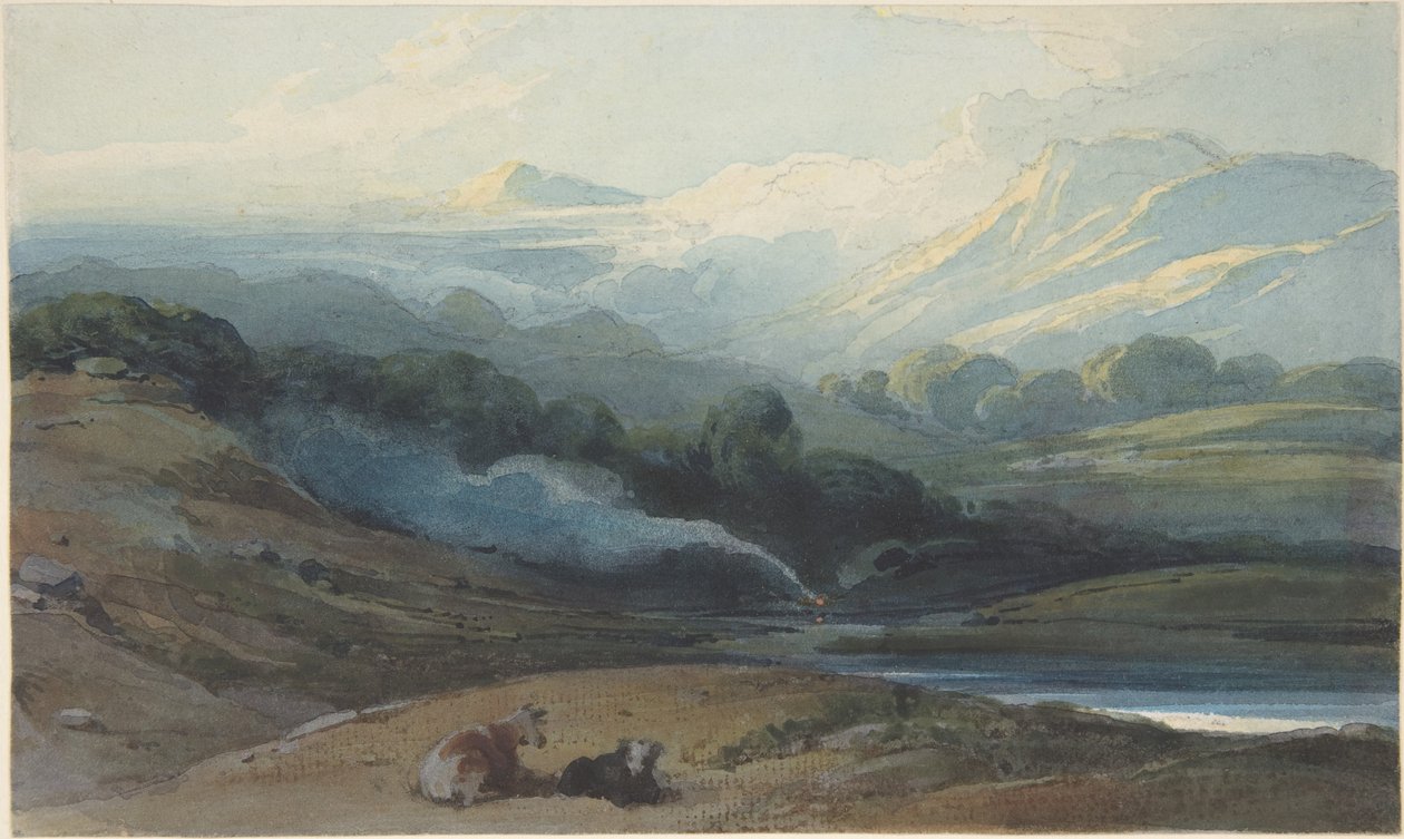 Ruhendes Vieh in einer Berglandschaft, Bengalen von George Chinnery