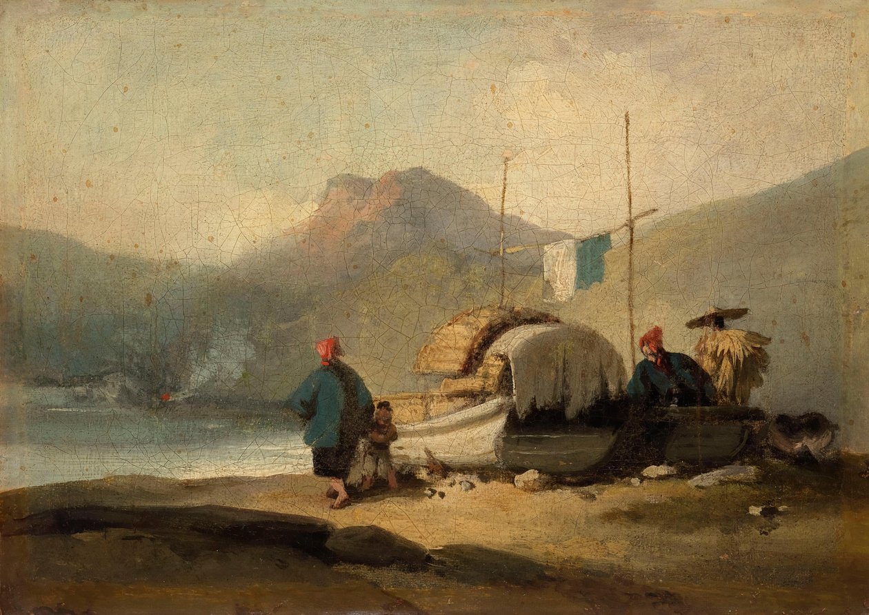 Chinesische Szene, Boote am See von George Chinnery