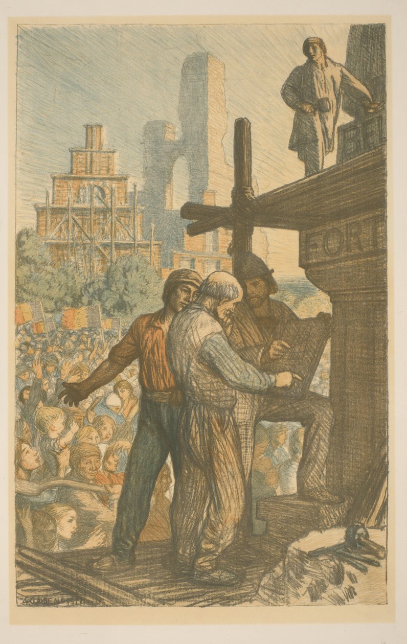 Bauarbeiter bei einer Menschenmenge von George Clausen
