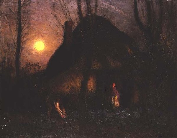 Hütte im Mondlicht von George Clausen