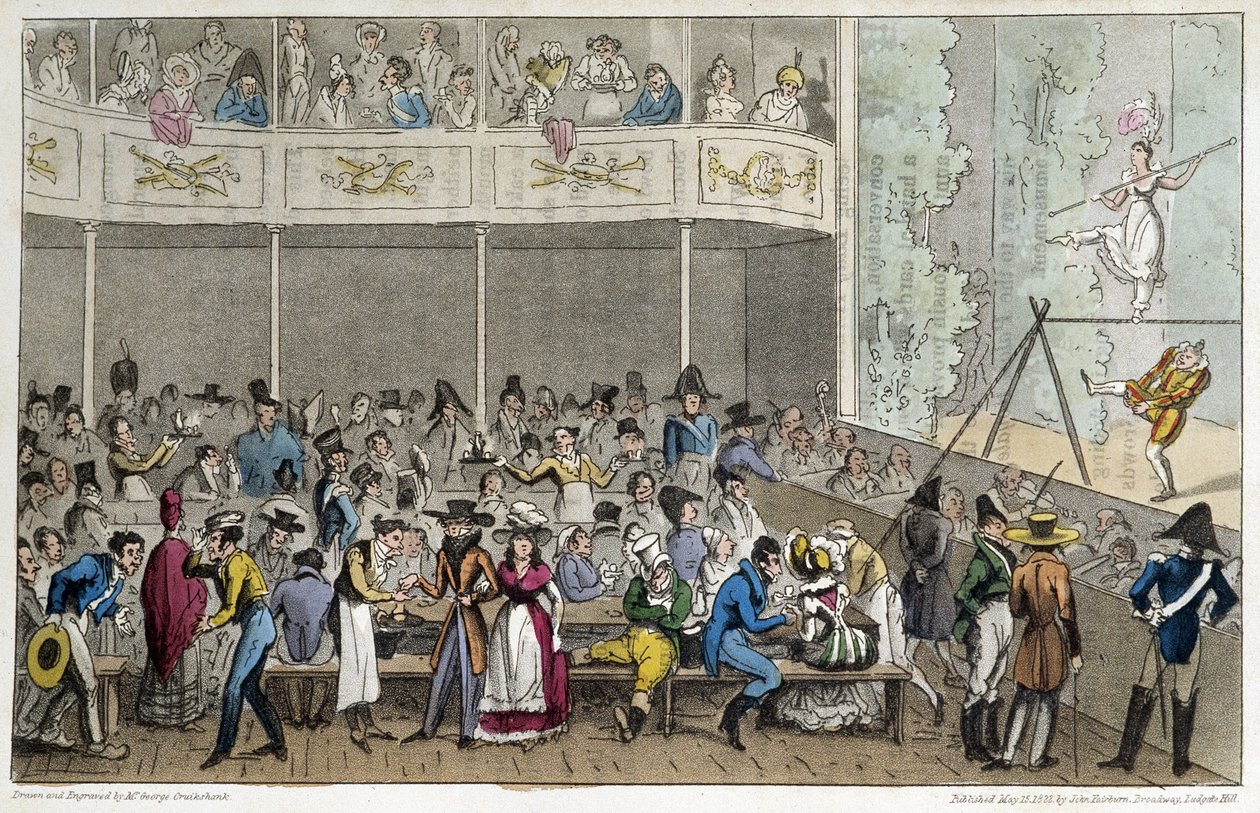 Akrobatenshow im Café de la Paix - in „Life in Paris“ von David Carey, London von George Cruikshank