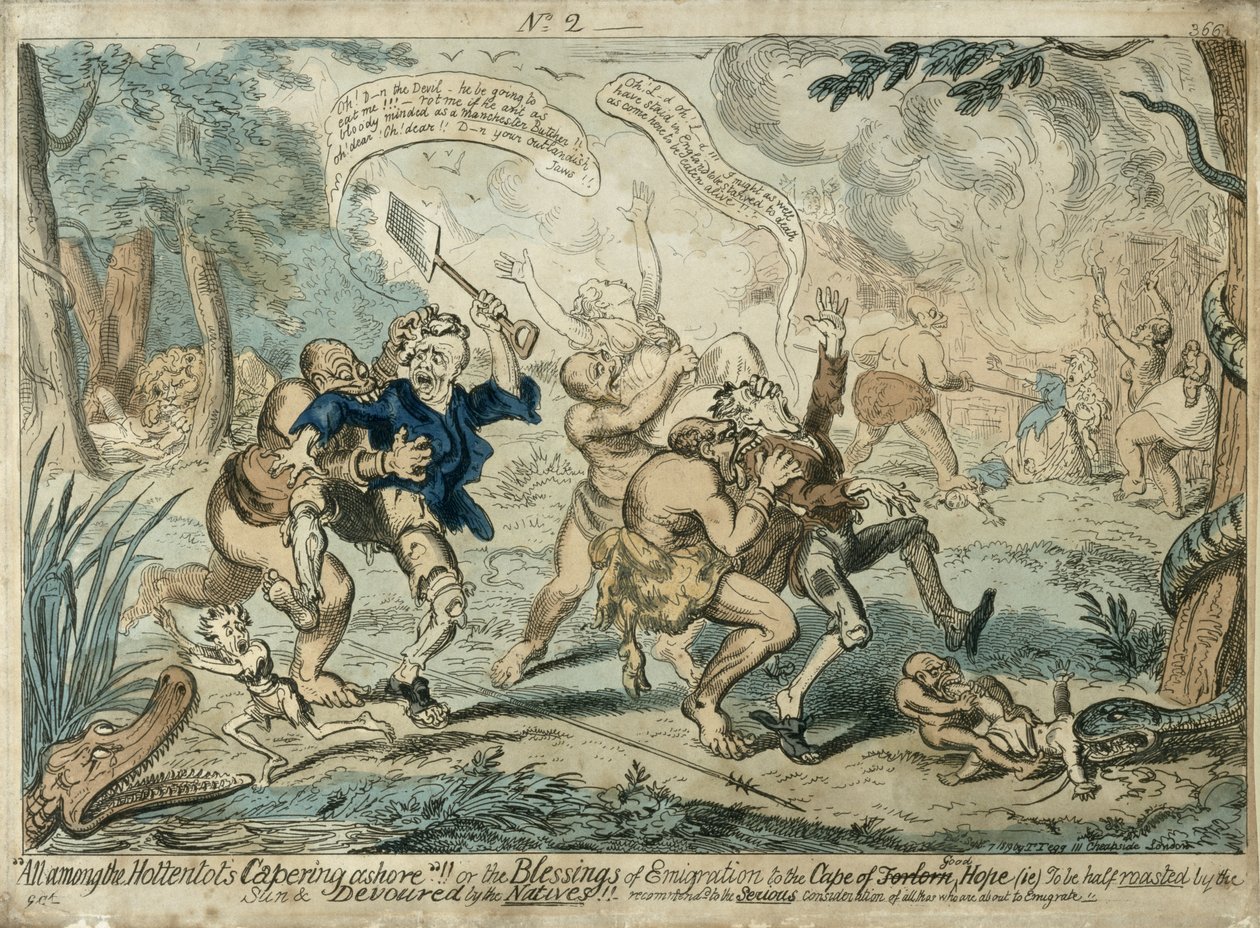Alle unter den Hottentotten an Land..., veröffentlicht am 7. September 1819 von George Cruikshank
