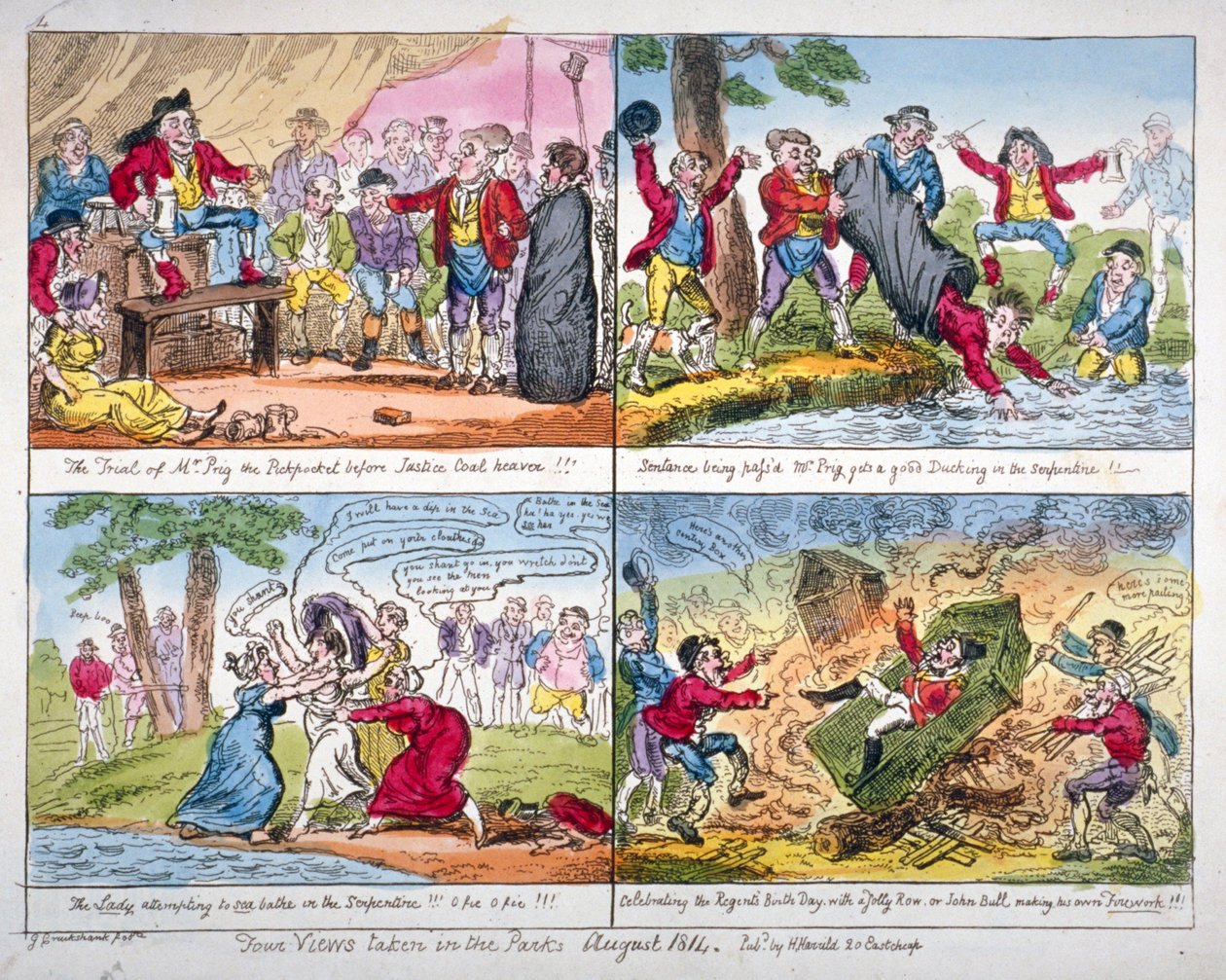 Vier Ansichten in den Parks, 1814 von George Cruikshank