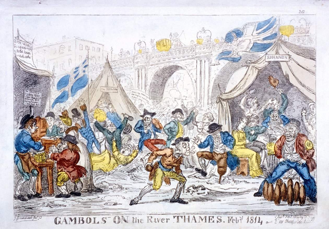 Spiele auf der Themse, Feb. 1814 von George Cruikshank
