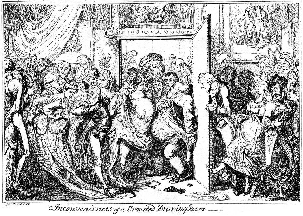 Unannehmlichkeit eines überfüllten Salons, 1818 von George Cruikshank