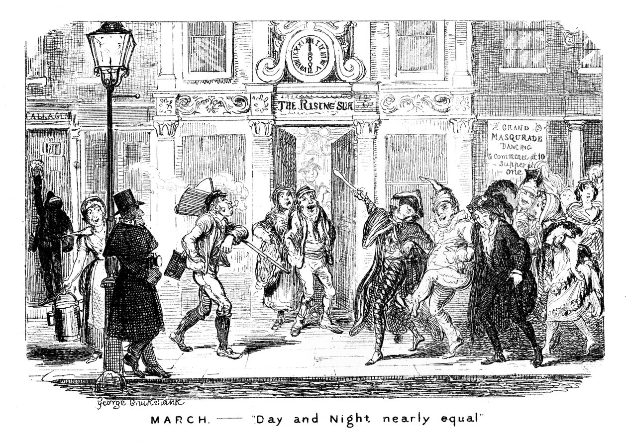 März - Tag und Nacht fast gleich, 19. Jahrhundert von George Cruikshank