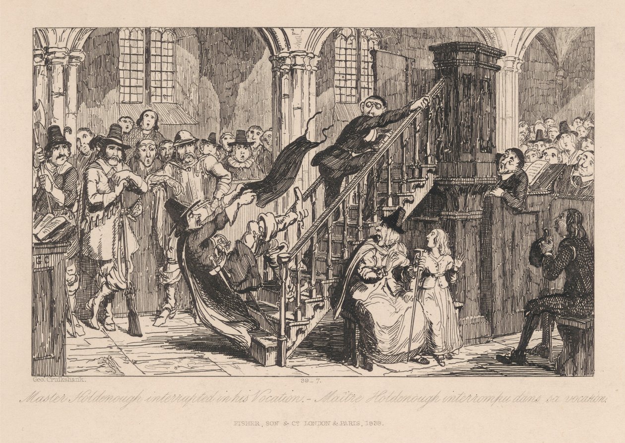 Meister Holdenough in seiner Berufung unterbrochen von George Cruikshank