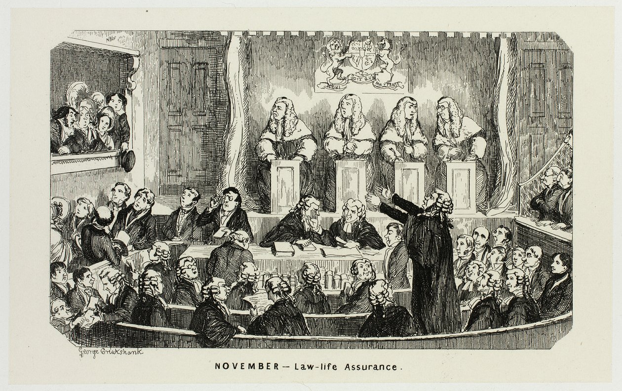 November - Lebensversicherung aus George Cruikshanks Stahlradierungen für The Comic Almanacks: 1835-1853 von George Cruikshank