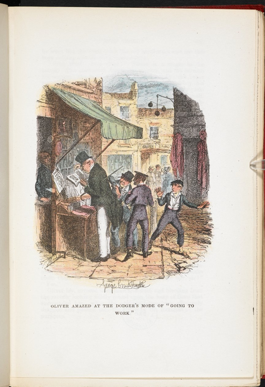 Oliver erstaunt über die Arbeitsweise des Dodgers, aus Die Abenteuer von Oliver Twist ... Mit vierundzwanzig Illustrationen von Cruikshank von George Cruikshank