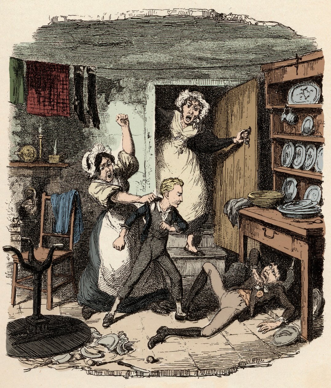 Oliver fasst Mut - Illustration für "Oliver Twist" (Die Abenteuer von Oliver Twist) von Charles Dickens (1812-1870), von George Cruikshank (1792-1878) von George Cruikshank