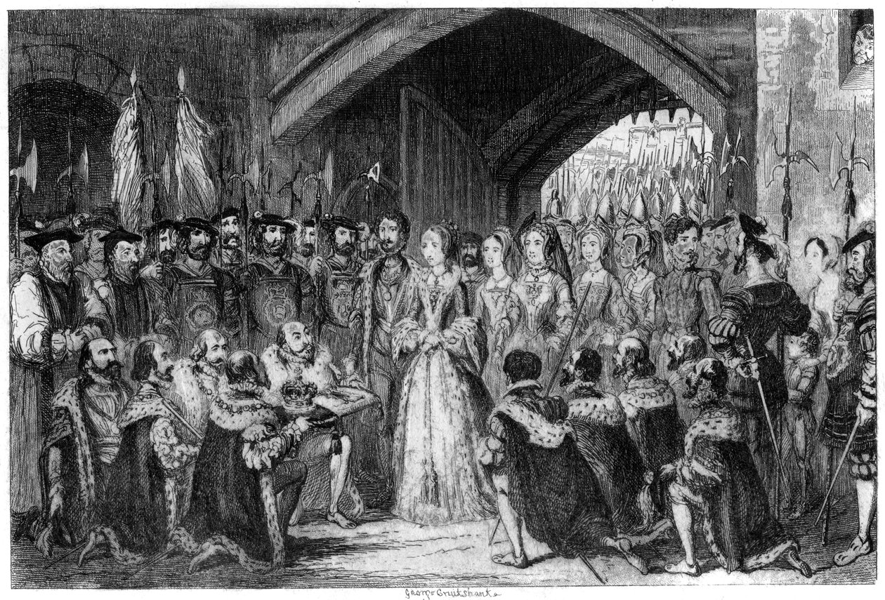 Königin Janes Einzug in den Turm, 1553, 1840 von George Cruikshank