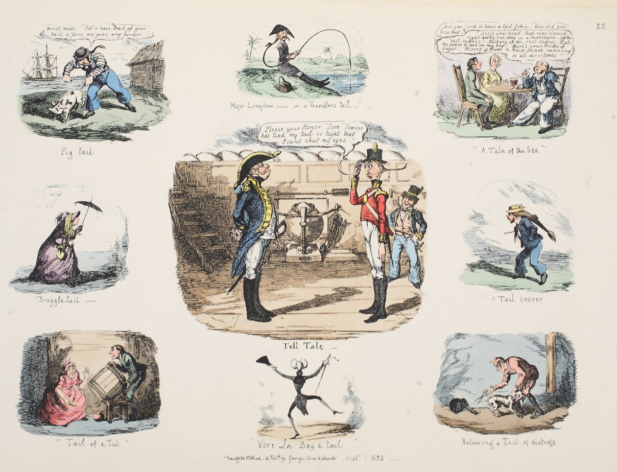Petze, veröffentlicht 1832 (handkolorierte Gravur) von George Cruikshank