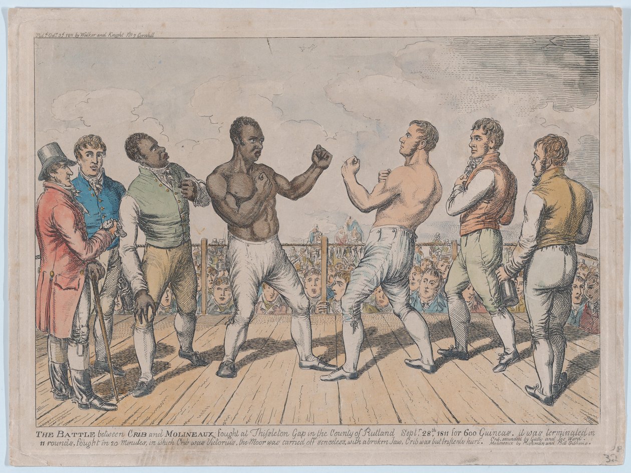 Die Schlacht zwischen Cribb und Molineaux, 28. September 1811 von George Cruikshank