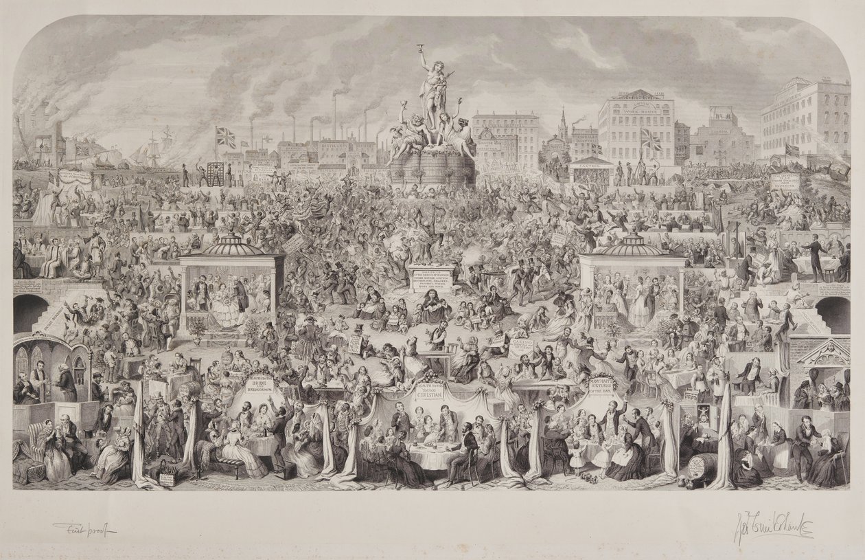 Die Trinkgewohnheiten der Gesellschaft oder Verehrung des Bacchus von George Cruikshank