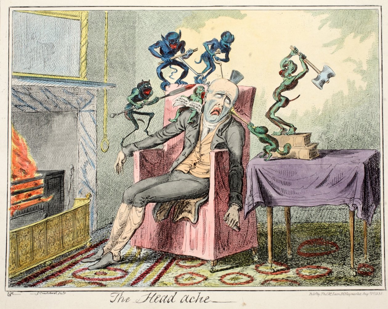 Der Kopfschmerz, veröffentlicht 1835 von George Cruikshank