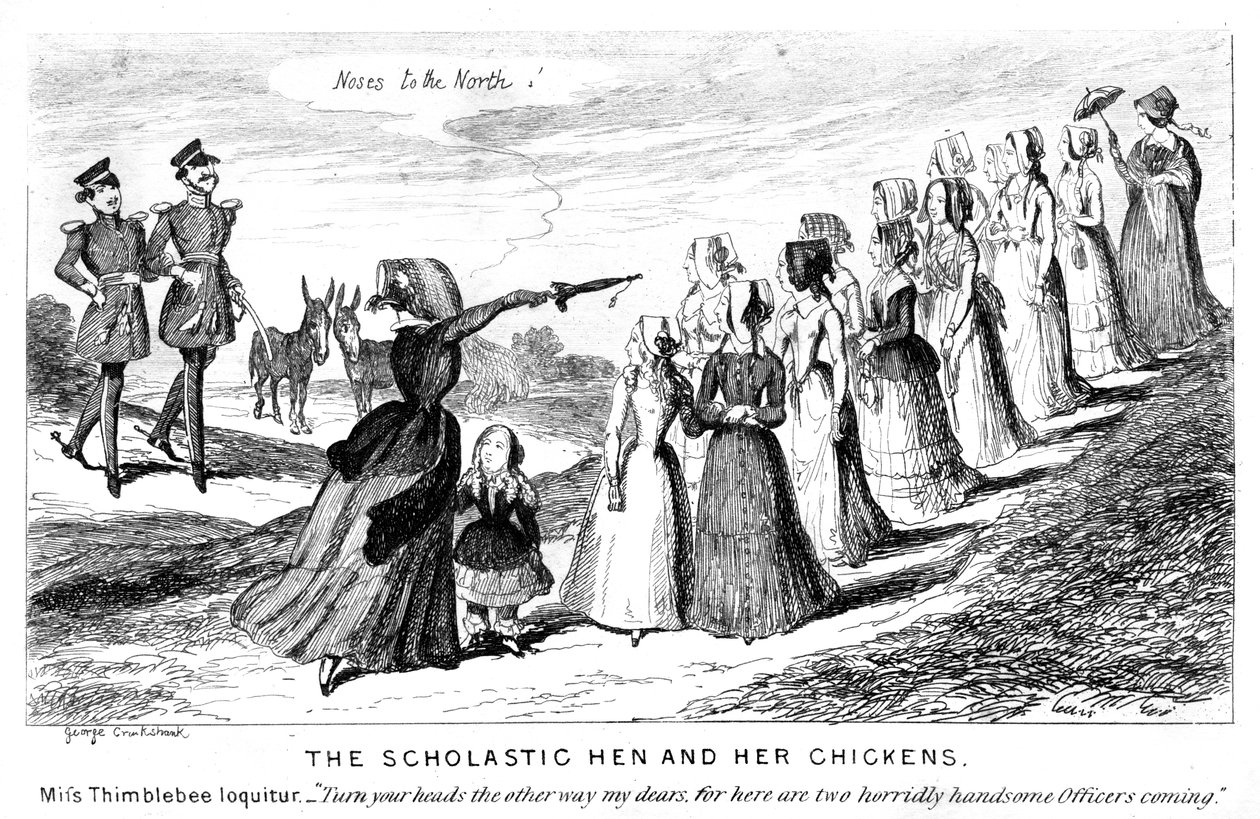 Die schulische Henne und ihre Küken, 19. Jahrhundert von George Cruikshank