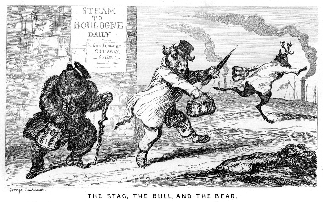 Der Hirsch, der Stier und der Bär, 19. Jahrhundert von George Cruikshank